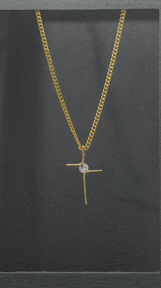 Cadena Cubana Eslabon + Dije cruz cristal (ENVIO GRATIS)