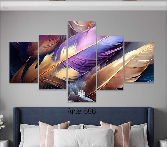 Cuadro 5 Piezas Plumas 120x70 Ref.596 (ENVIO GRATIS)