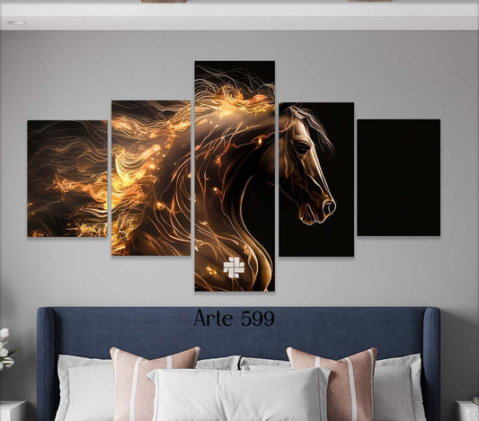 Cuadro 5 Piezas Caballo dorado 120x70 Ref.599 (ENVIO GRATIS)